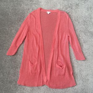 J Jill Cardigan Womens Small Missy Salmon Pink Love Linen Open Knit Sweater